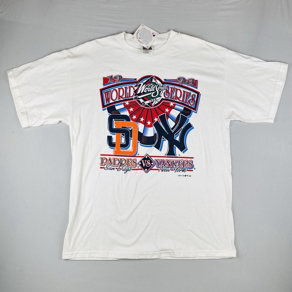 Vintage 1998 World Series Yankees vs Padres Logo 7 T Shirt NWT XL MLB
